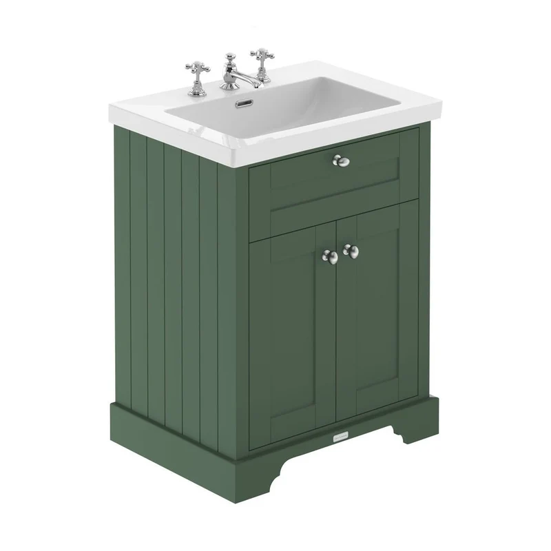 Hudson Reed Old London 600mm 2-door Unit & Contemp Fireclay Basin 3th Trad Hunter Green Fireclay,MDF Vinyl Smooth Matt 462x813x855mm