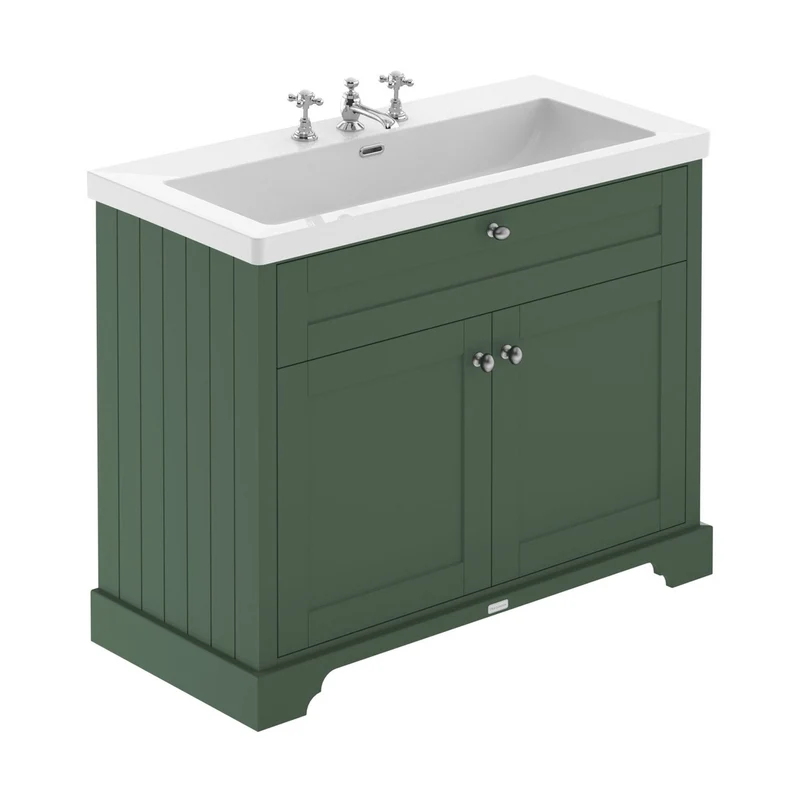 Hudson Reed Old London 1000mm 2-door Unit & Contemp Fireclay Basin 3th Trad Hunter Green Fireclay,MDF Vinyl Smooth Matt 855x1013x462mm