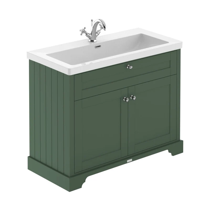 Hudson Reed Old London 1000mm 2-door Unit & Contemp Fireclay Basin 1th Trad Hunter Green Fireclay,MDF Vinyl Smooth Matt 855x1030x462mm