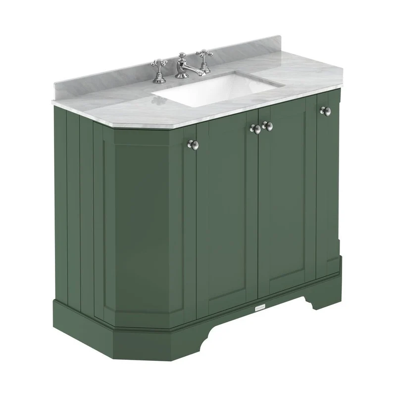 Hudson Reed Old London 1000mm 4-door Angled Unit & Marble Top 3th Trad Hunter Green MDF Vinyl Smooth Matt 888x1036x470mm - LOF887