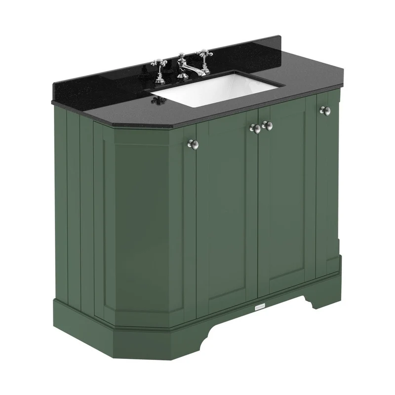 Hudson Reed Old London 1000mm 4-door Angled Unit & Marble Top 3th Trad Hunter Green MDF Vinyl Smooth Matt 888x1036x470mm - LOF885