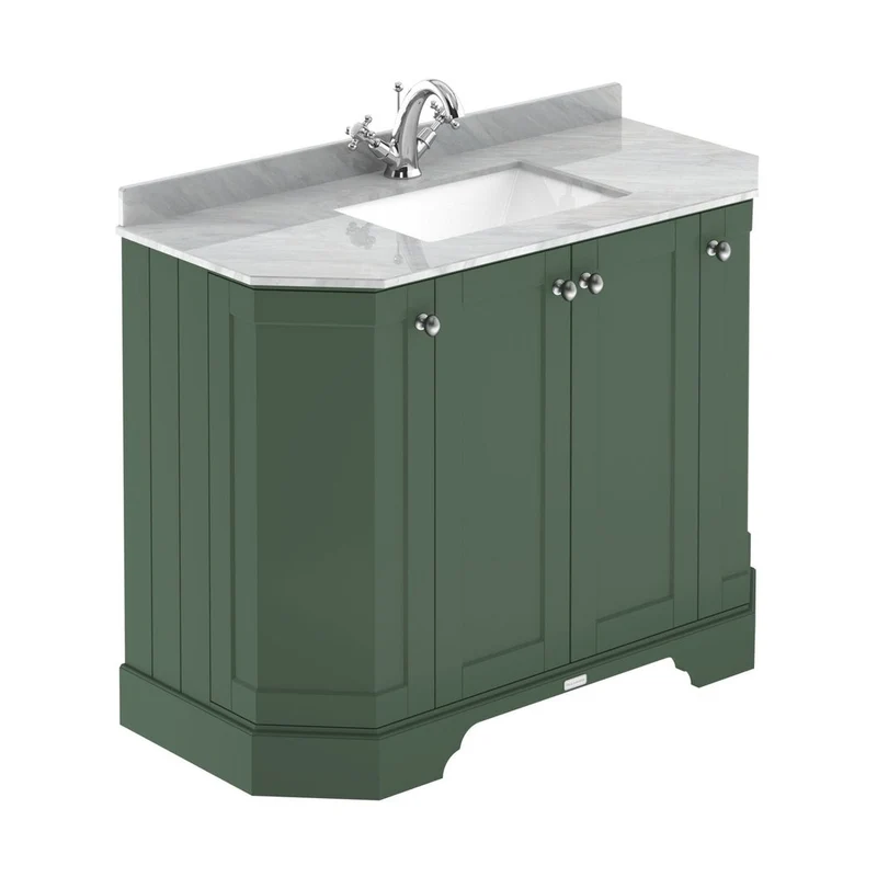 Hudson Reed Old London 1000mm 4-door Angled Unit & Marble Top 1th Trad Hunter Green MDF Vinyl Smooth Matt 888x1036x470mm - LOF884
