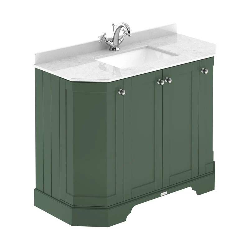 Hudson Reed Old London 1000mm 4-door Angled Unit & Marble Top 1th Trad Hunter Green MDF Vinyl Smooth Matt 888x1036x470mm - LOF883