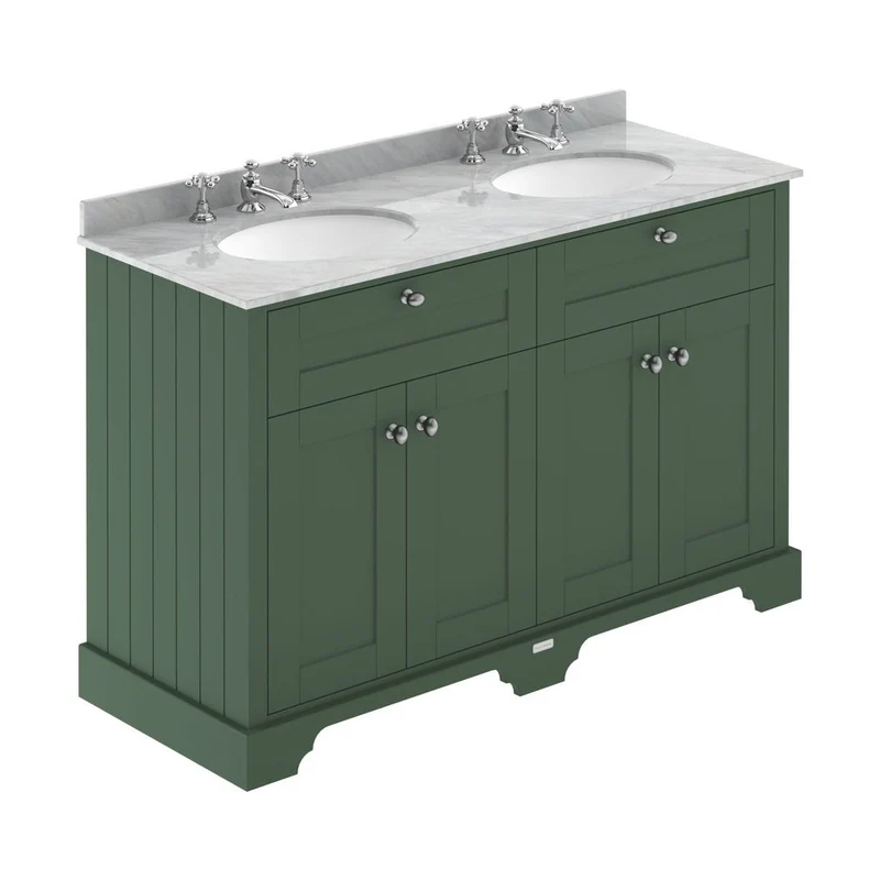 Hudson Reed Old London 1200mm Cabinet & Double Marble Top (3th) Trad Hunter Green MDF Vinyl Smooth Matt 886x1220x470mm - LOF868