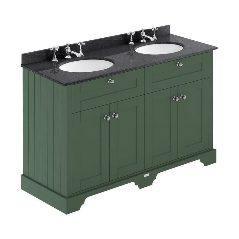 Hudson Reed Old London 1200mm Cabinet & Double Marble Top (3th) Trad Hunter Green MDF Vinyl Smooth Matt 886x1220x470mm - LOF866