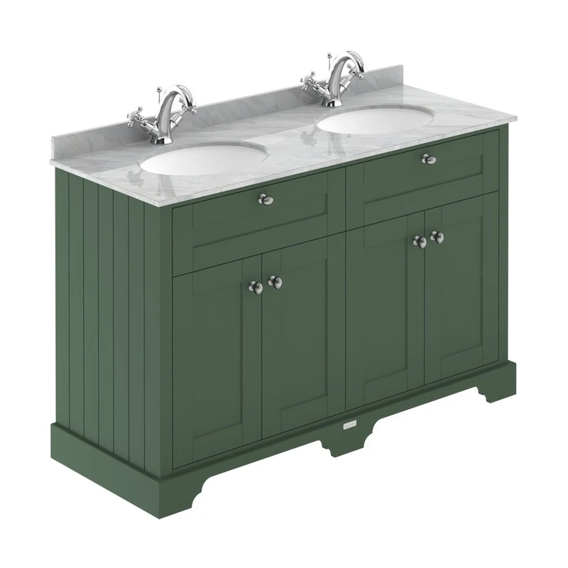 Hudson Reed Old London 1200mm Cabinet & Double Marble Top (1th) Trad Hunter Green MDF Vinyl Smooth Matt 886x1220x470mm - LOF865