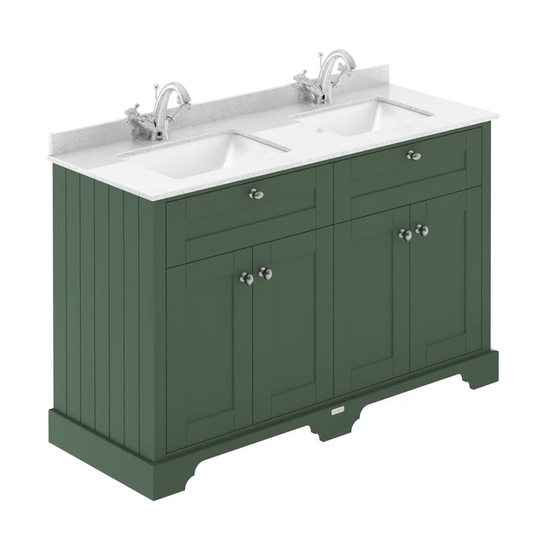 Hudson Reed Old London 1200mm Cabinet & Double Marble Top (1th) Trad Hunter Green MDF Vinyl Smooth Matt 840x1252x511mm