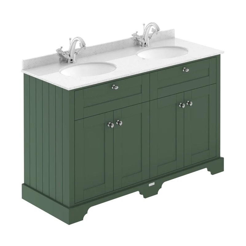 Hudson Reed Old London 1200mm Cabinet & Double Marble Top (1th) Trad Hunter Green MDF Vinyl Smooth Matt 886x1220x470mm - LOF864