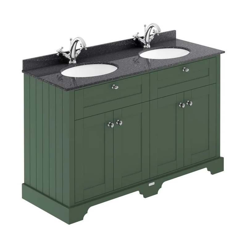 Hudson Reed Old London 1200mm Cabinet & Double Marble Top (1th) Trad Hunter Green MDF Vinyl Smooth Matt 886x1220x470mm - LOF863