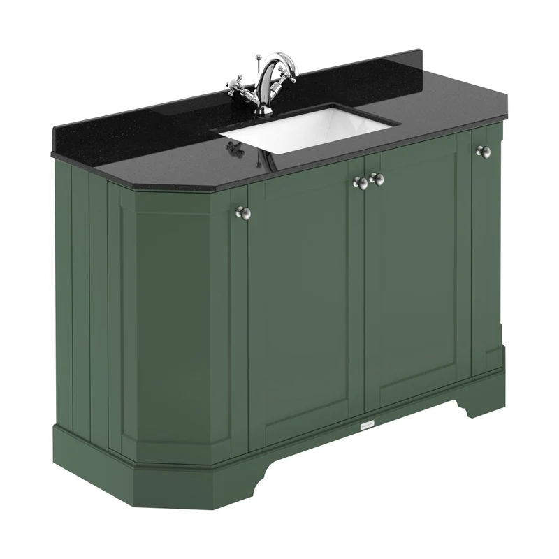 Hudson Reed Old London 1200mm 4-door Angled Unit & Marble Top 1th Trad Hunter Green MDF Vinyl Smooth Matt 888x1236x470mm - LOF862