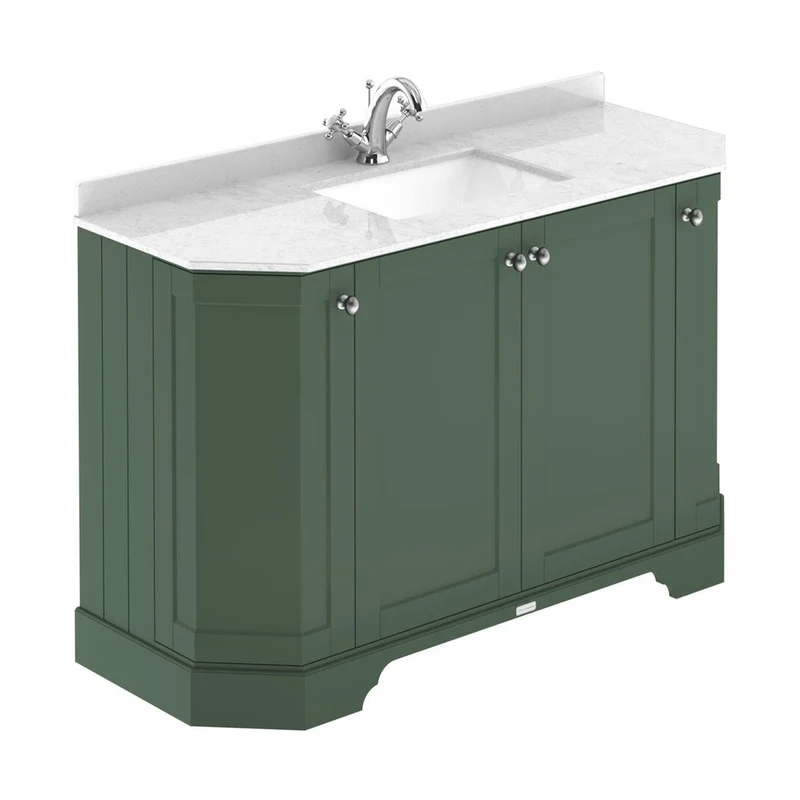 Hudson Reed Old London 1200mm 4-door Angled Unit & Marble Top 1th Trad Hunter Green MDF Vinyl Smooth Matt 888x1236x470mm - LOF861