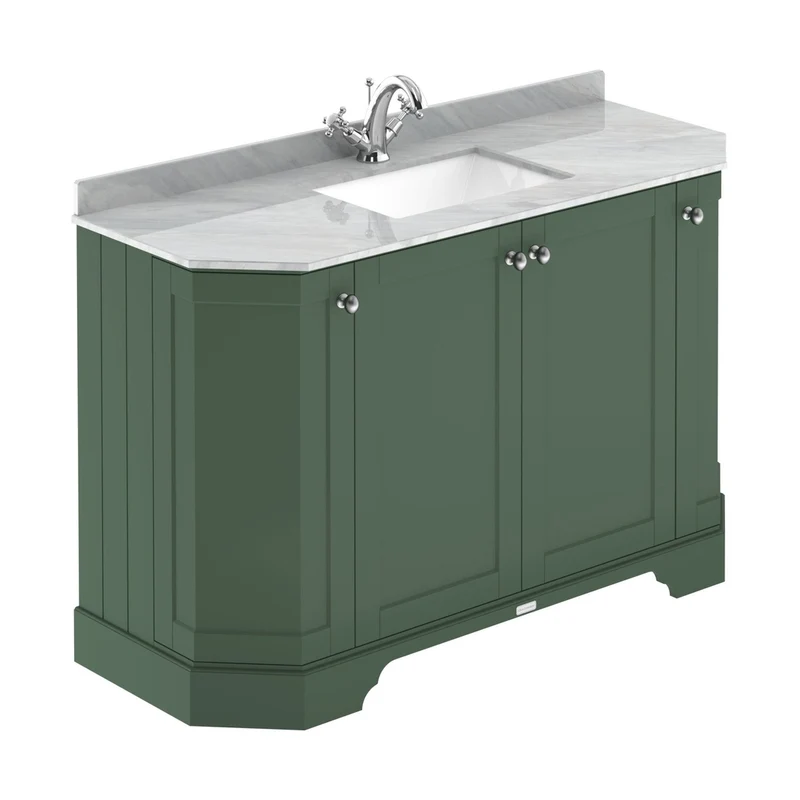 Hudson Reed Old London 1200mm 4-door Angled Unit & Marble Top 1th Trad Hunter Green MDF Vinyl Smooth Matt 888x1236x470mm - LOF860