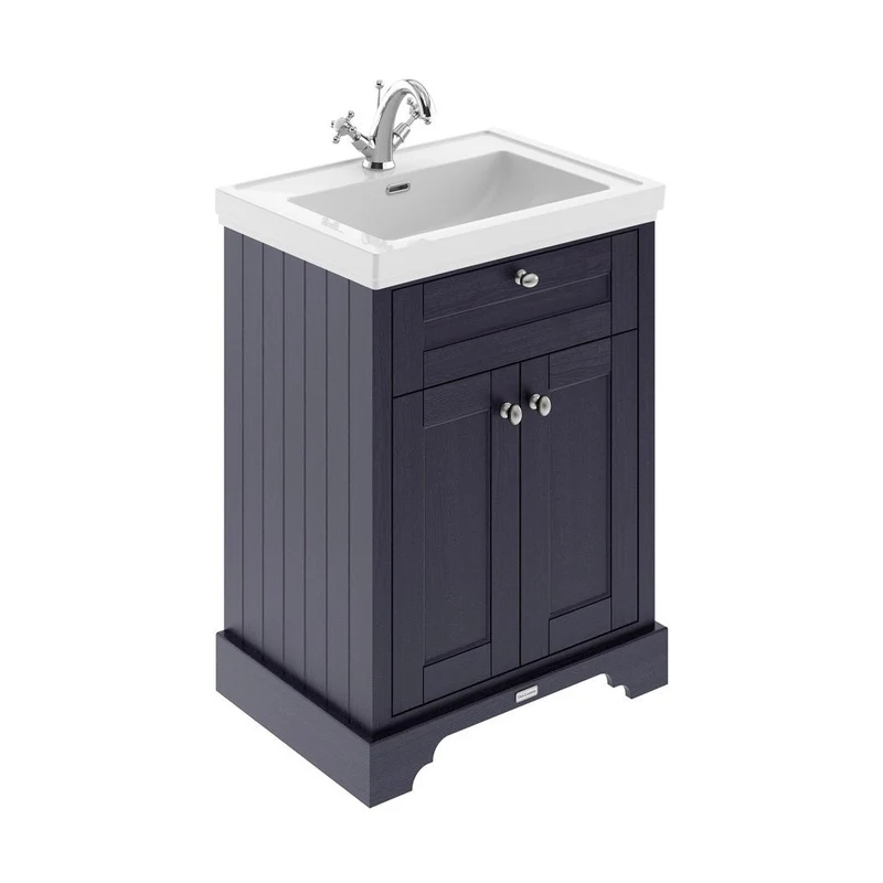 Hudson Reed Old London 600mm 2-door Vanity & Classic Basin 1th Trad Twilight Blue MDF Vinyl Textured Woodgrain 875x630x471mm