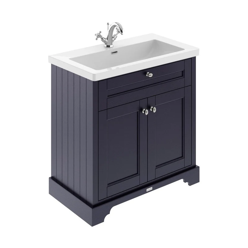 Hudson Reed Old London 800mm 2-door Unit & Contemp Fireclay Basin 1th Trad Twilight Blue Fireclay,MDF Vinyl Textured Woodgrain 855x813x462mm