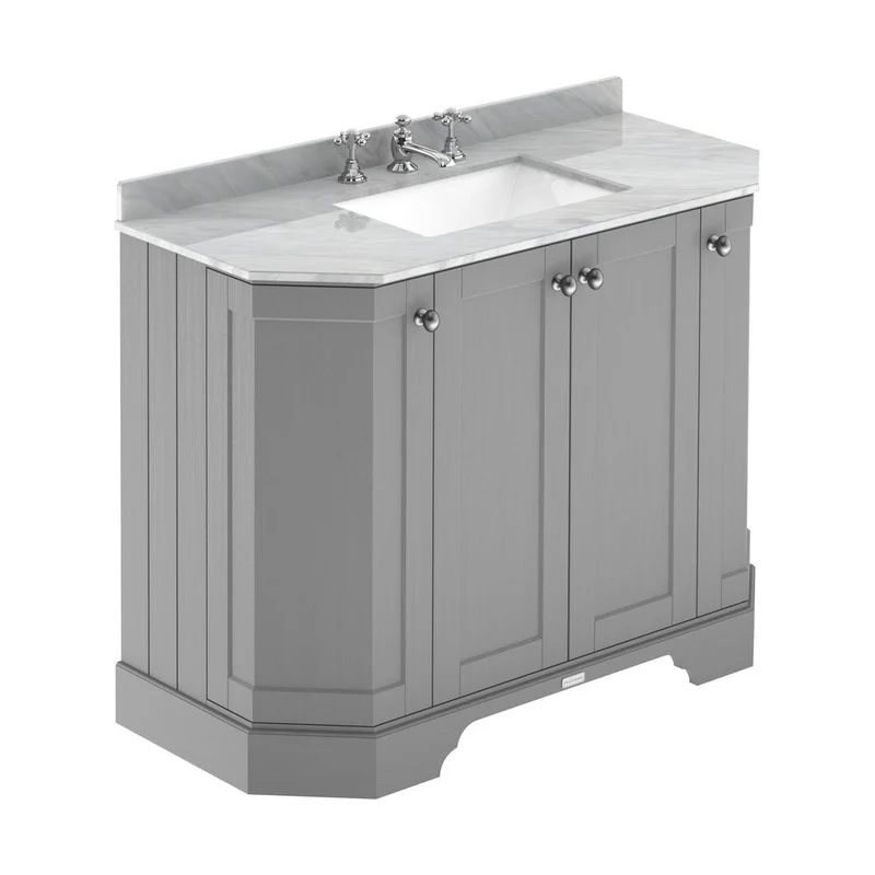 Hudson Reed Old London 1000mm 4-door Angled Unit & Marble Top 3th Trad Storm Grey MDF Vinyl Textured Woodgrain 888x1036x470mm - LOF287