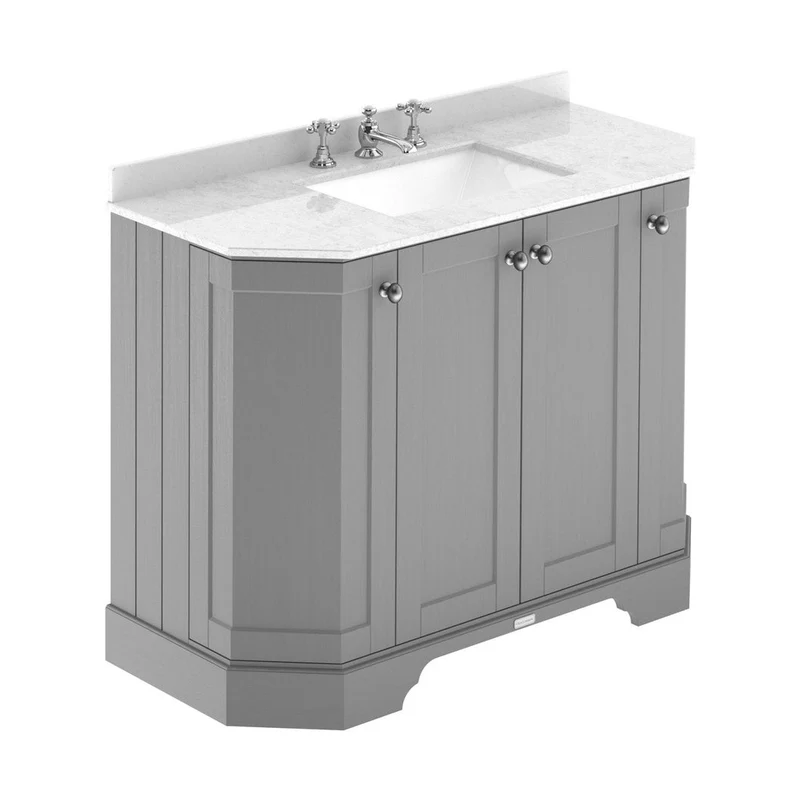 Hudson Reed Old London 1000mm 4-door Angled Unit & Marble Top 3th Trad Storm Grey MDF Vinyl Textured Woodgrain 888x1036x470mm - LOF286