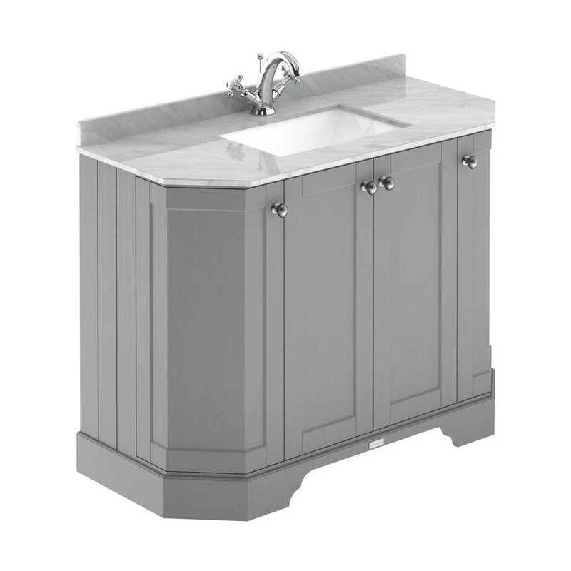 Hudson Reed Old London 1000mm 4-door Angled Unit & Marble Top 1th Trad Storm Grey MDF Vinyl Textured Woodgrain 888x1036x470mm - LOF284