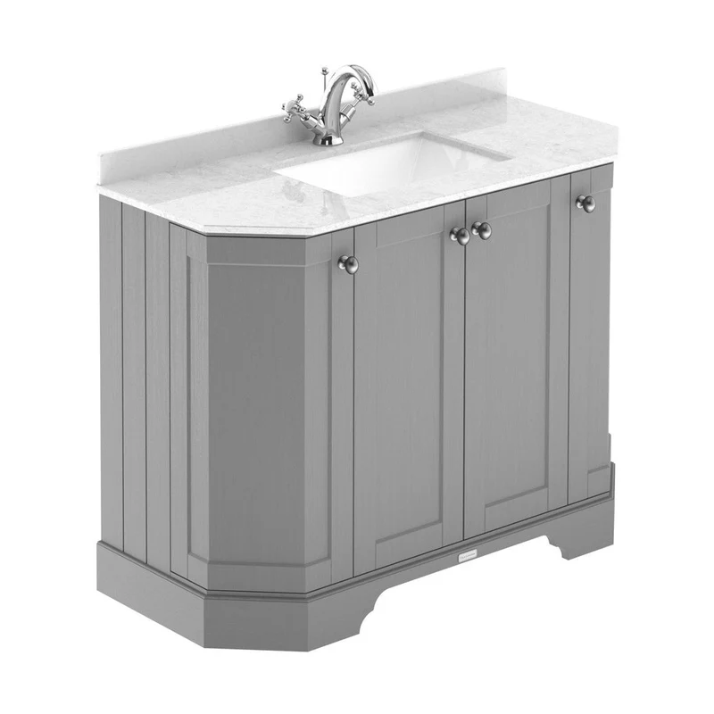 Hudson Reed Old London 1000mm 4-door Angled Unit & Marble Top 1th Trad Storm Grey MDF Vinyl Textured Woodgrain 888x1036x470mm - LOF283