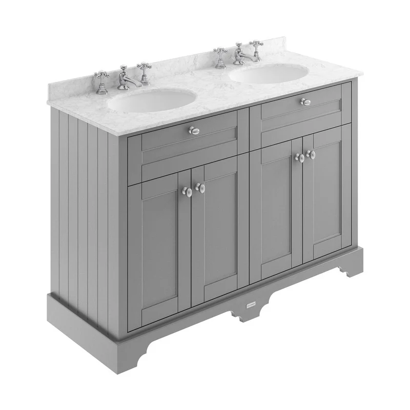 Hudson Reed Old London 1200mm Cabinet & Double Marble Top (3th) Trad Storm Grey MDF Vinyl Textured Woodgrain 886x1220x470mm - LOF268
