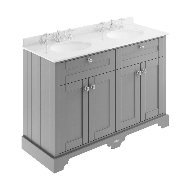 Hudson Reed Old London 1200mm Cabinet & Double Marble Top (3th) Trad Storm Grey MDF Vinyl Textured Woodgrain 886x1220x470mm - LOF267