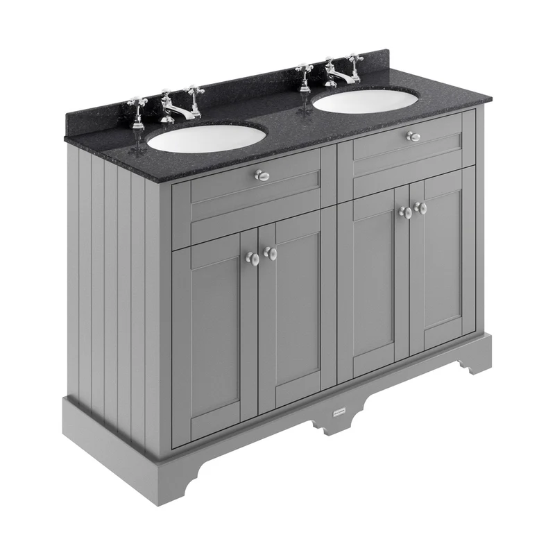 Hudson Reed Old London 1200mm Cabinet & Double Marble Top (3th) Trad Storm Grey MDF Vinyl Textured Woodgrain 886x1220x470mm - LOF266