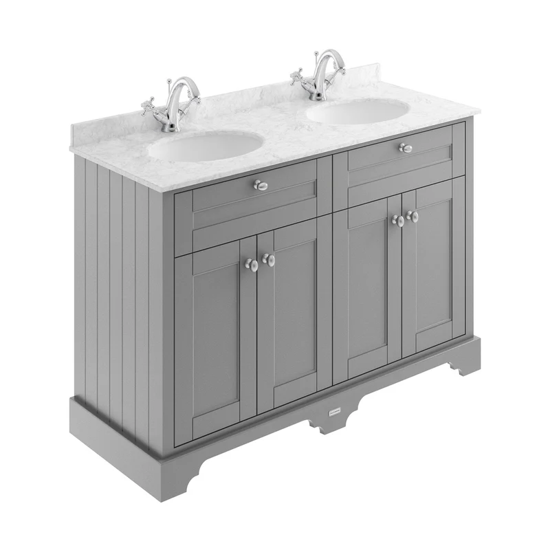 Hudson Reed Old London 1200mm Cabinet & Double Marble Top (1th) Trad Storm Grey MDF Vinyl Textured Woodgrain 886x1220x470mm - LOF265