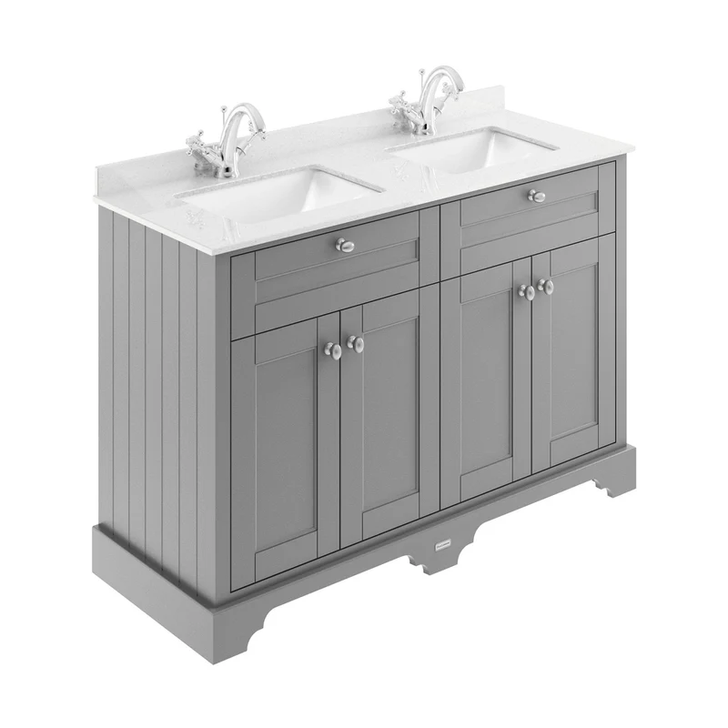 Hudson Reed Old London 1200mm Cabinet & Double Marble Top (1th) Trad Storm Grey MDF Vinyl Textured Woodgrain 845x1250x505mm