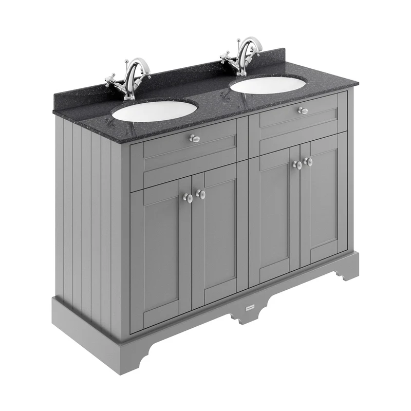 Hudson Reed Old London 1200mm Cabinet & Double Marble Top (1th) Trad Storm Grey MDF Vinyl Textured Woodgrain 886x1220x470mm - LOF263
