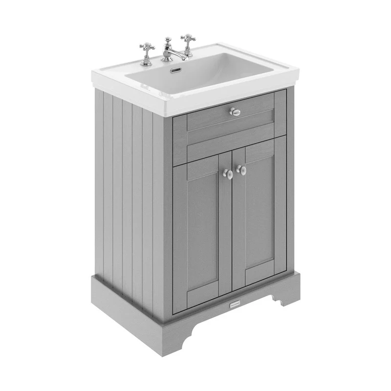 Hudson Reed Old London 600mm 2-door Vanity & Classic Basin 3th Trad Storm Grey MDF Vinyl Textured Woodgrain 875x630x471mm