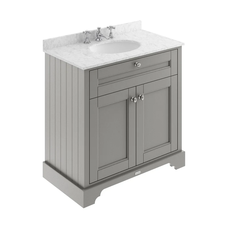 Hudson Reed Old London 800mm Cabinet & Marble Top (3th) Trad Storm Grey MDF Vinyl Textured Woodgrain 886x820x470mm - LOF232