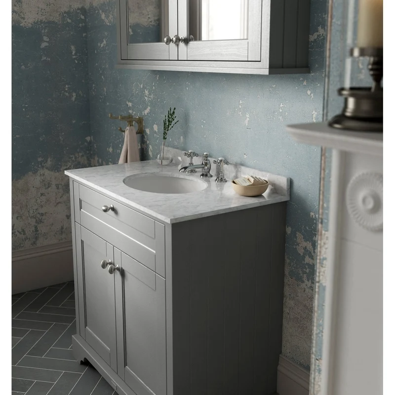 Hudson Reed Old London 800mm Cabinet & Marble Top (3th) Trad Storm Grey MDF Vinyl Textured Woodgrain 886x820x470mm - LOF232