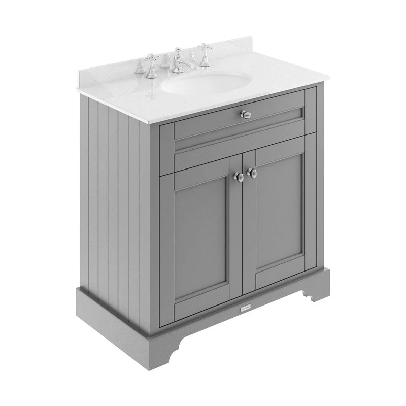 Hudson Reed Old London 800mm Cabinet & Marble Top (3th) Trad Storm Grey MDF Vinyl Textured Woodgrain 886x820x470mm - LOF231