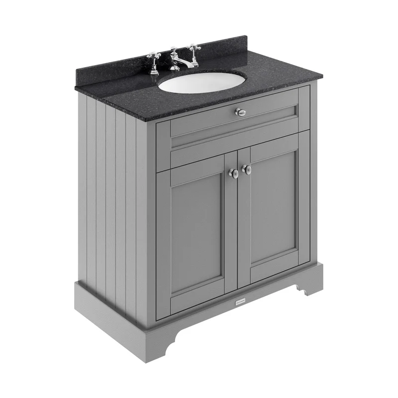 Hudson Reed Old London 800mm Cabinet & Marble Top (3th) Trad Storm Grey MDF Vinyl Textured Woodgrain 886x820x470mm - LOF230