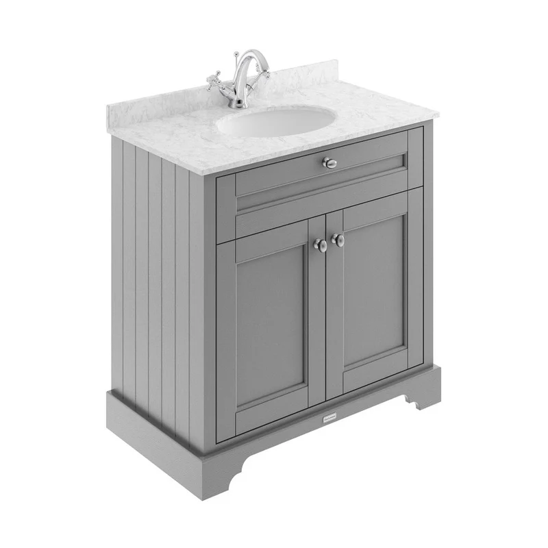 Hudson Reed Old London 800mm Cabinet & Marble Top (1th) Trad Storm Grey MDF Vinyl Textured Woodgrain 886x820x470mm - LOF229