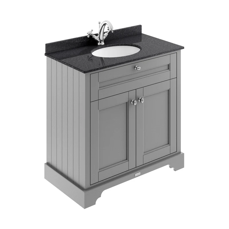 Hudson Reed Old London 800mm Cabinet & Marble Top (1th) Trad Storm Grey MDF Vinyl Textured Woodgrain 886x820x470mm - LOF227
