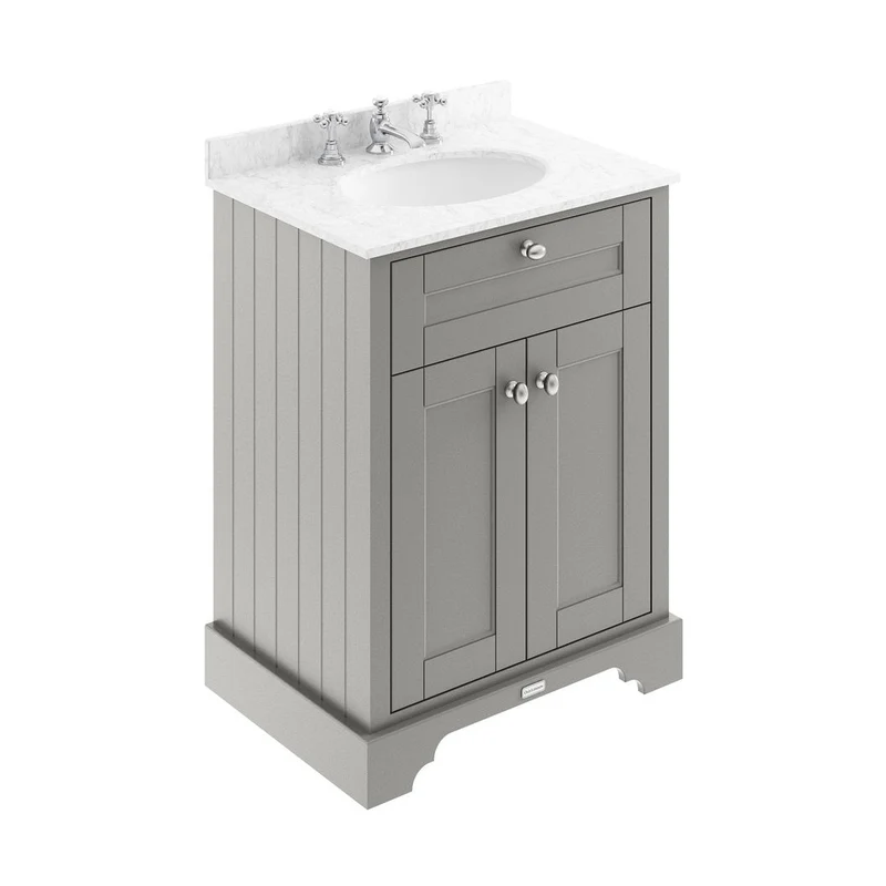 Hudson Reed Old London 600mm Cabinet & Marble Top (3th) Trad Storm Grey MDF Vinyl Textured Woodgrain 886x620x470mm - LOF226