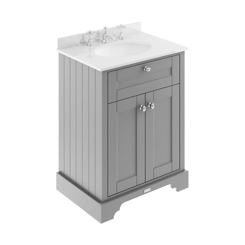 Hudson Reed Old London 600mm Cabinet & Marble Top (3th) Trad Storm Grey MDF Vinyl Textured Woodgrain 886x620x470mm - LOF225