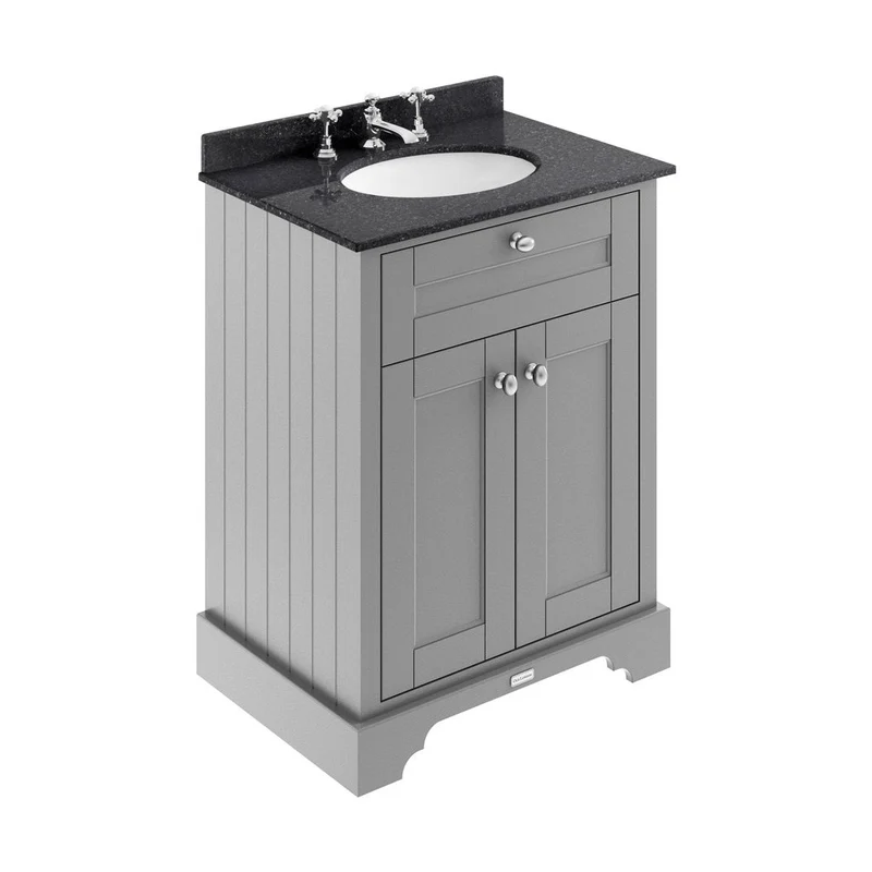 Hudson Reed Old London 600mm Cabinet & Marble Top (3th) Trad Storm Grey MDF Vinyl Textured Woodgrain 886x620x470mm - LOF224