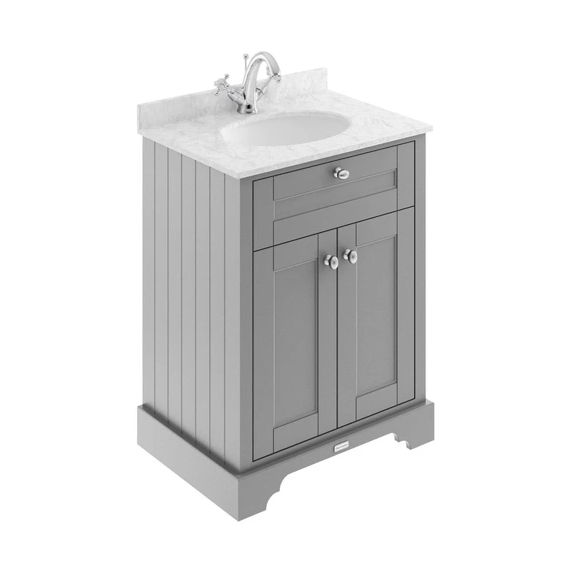 Hudson Reed Old London 600mm Cabinet & Marble Top (1th) Trad Storm Grey MDF Vinyl Textured Woodgrain 886x620x470mm - LOF223
