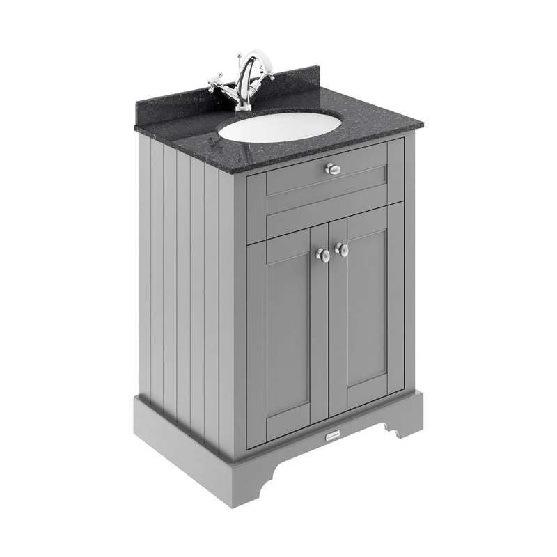 Hudson Reed Old London 600mm Cabinet & Marble Top (1th) Trad Storm Grey MDF Vinyl Textured Woodgrain 886x620x470mm - LOF221