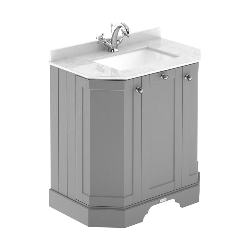 Hudson Reed Old London 750mm 3-door Angled Unit & Marble Top 1th Trad Storm Grey MDF Vinyl Textured Woodgrain 888x786x470mm - LOF217