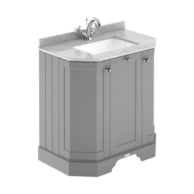 Hudson Reed Old London 750mm 3-door Angled Unit & Marble Top 1th Trad Storm Grey MDF Vinyl Textured Woodgrain 888x786x470mm - LOF216