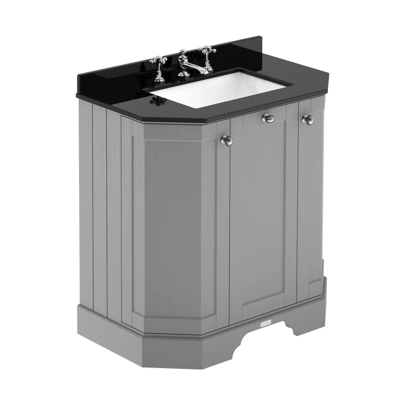 Hudson Reed Old London 750mm 3-door Angled Unit & Marble Top 3th Trad Storm Grey MDF Vinyl Textured Woodgrain 888x786x470mm - LOF215