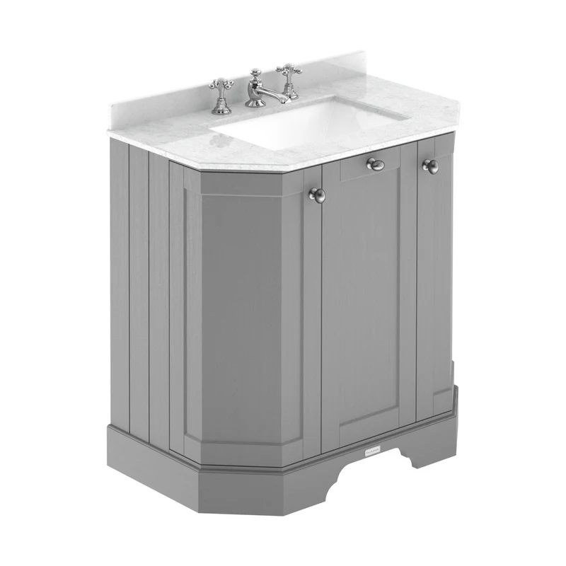 Hudson Reed Old London 750mm 3-door Angled Unit & Marble Top 3th Trad Storm Grey MDF Vinyl Textured Woodgrain 888x786x470mm - LOF214