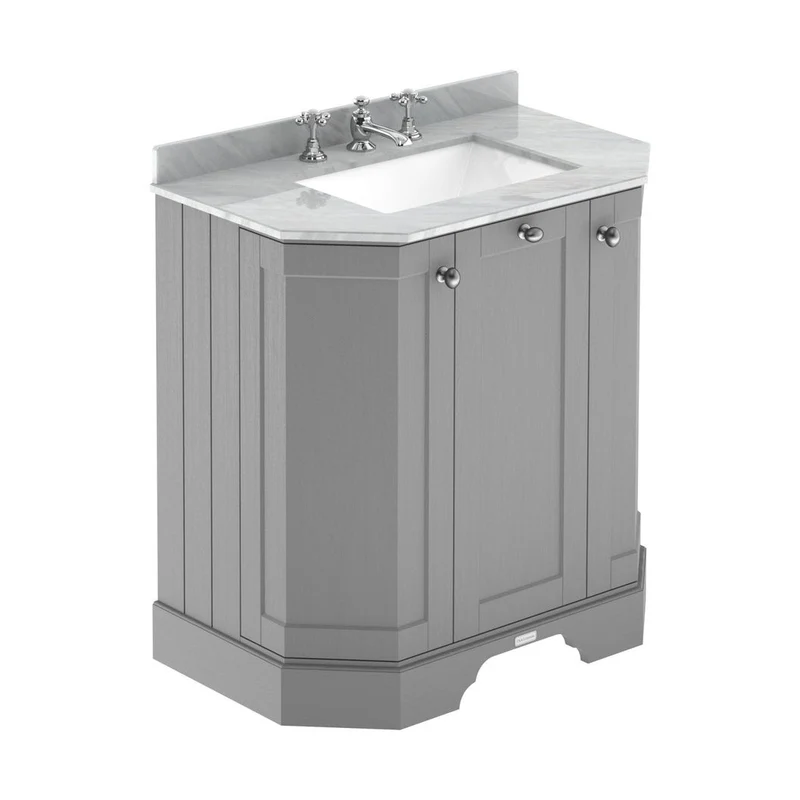 Hudson Reed Old London 750mm 3-door Angled Unit & Marble Top 3th Trad Storm Grey MDF Vinyl Textured Woodgrain 888x786x470mm - LOF213