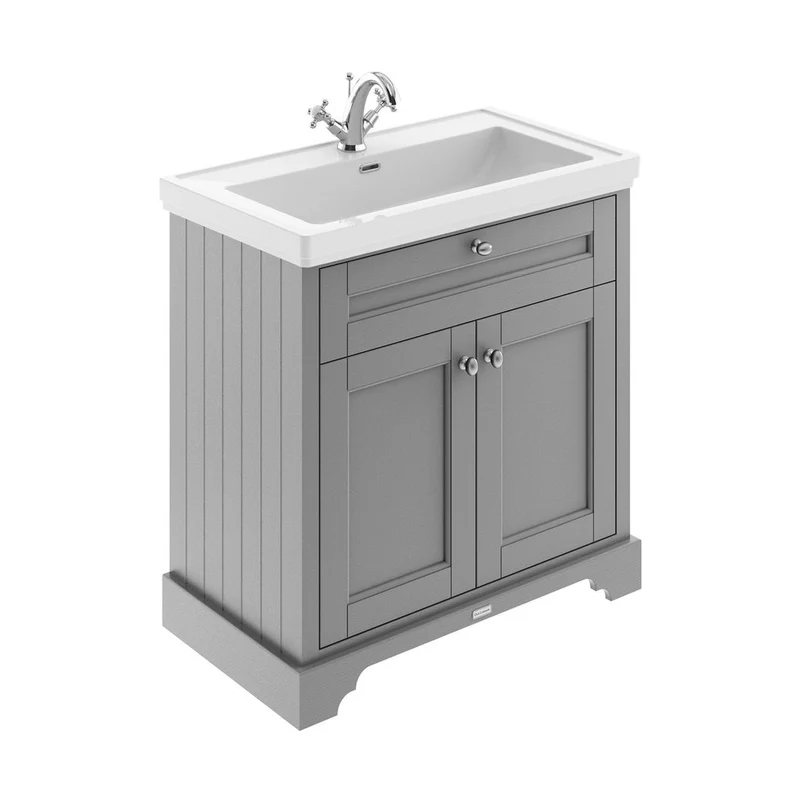 Hudson Reed Old London 800mm 2-door Vanity & Classic Basin 1th Trad Storm Grey MDF Vinyl Textured Woodgrain 875x830x471mm