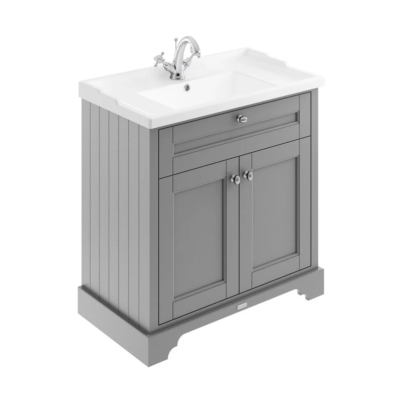 Hudson Reed Old London 800mm Cabinet & Basin (1th) Trad Storm Grey MDF Vinyl Textured Woodgrain 868x820x470mm