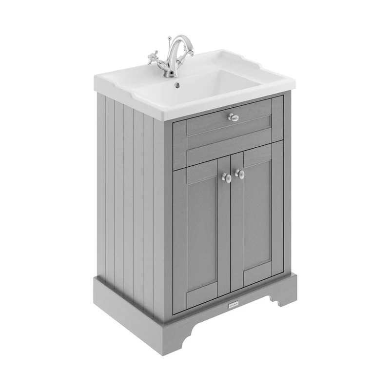 Hudson Reed Old London 600mm Cabinet & Basin (1th) Trad Storm Grey MDF Vinyl Textured Woodgrain 868x620x470mm