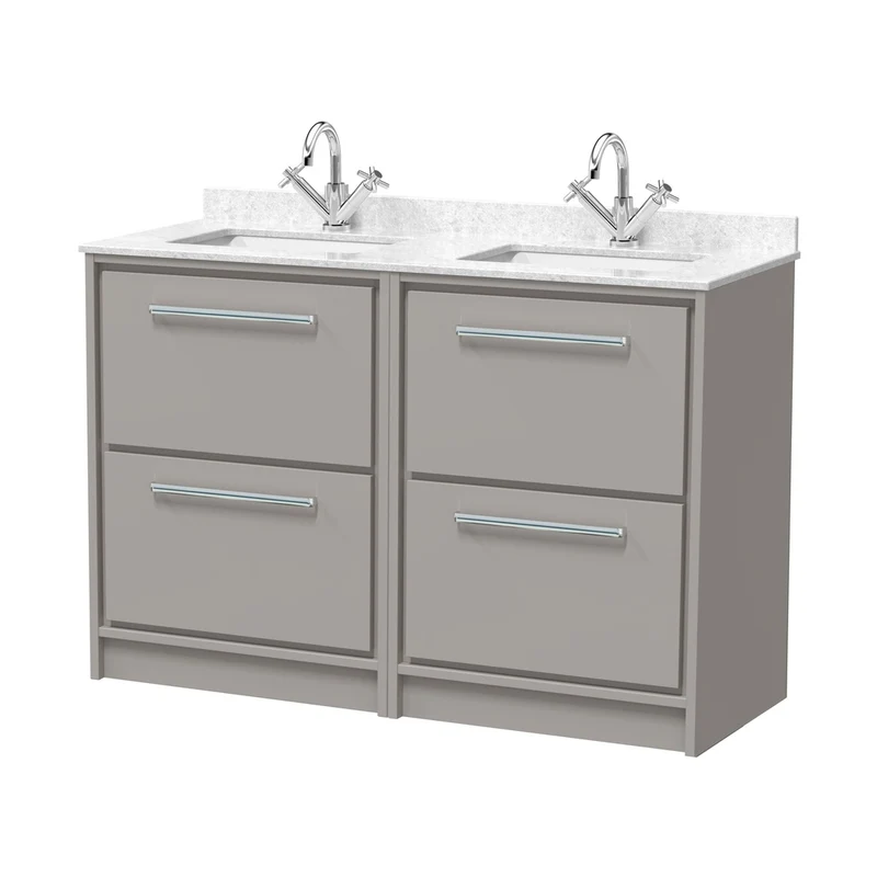 Hudson Reed Lille 1200mm Floor Standing 4-drawer Vanity With Marble Worktop Basin Contemp Pebble Grey MFC Smooth Matt,vitreous China 878x1220x470mm