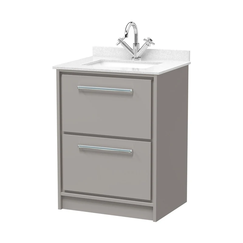 Hudson Reed Lille 600mm Floor Standing 2-drawer Vanity With Marble Worktop Basin Contemp Pebble Grey MFC Smooth Matt,vitreous China 878x620x470mm